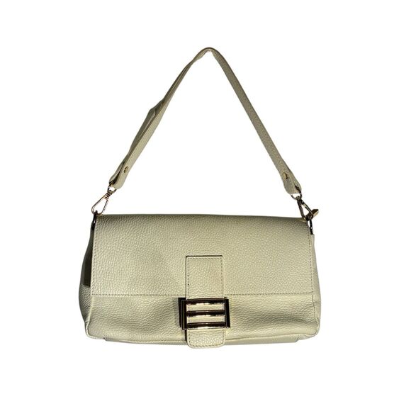 Divina Firenze  Leather Handbag White Made In Italy 10”x 6”x2.5” Pebble Leather - Picture 1 of 10